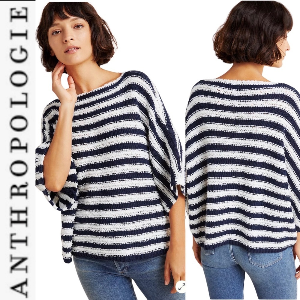 Anthropologie Evie Poncho Sweater navy/white stripe xs